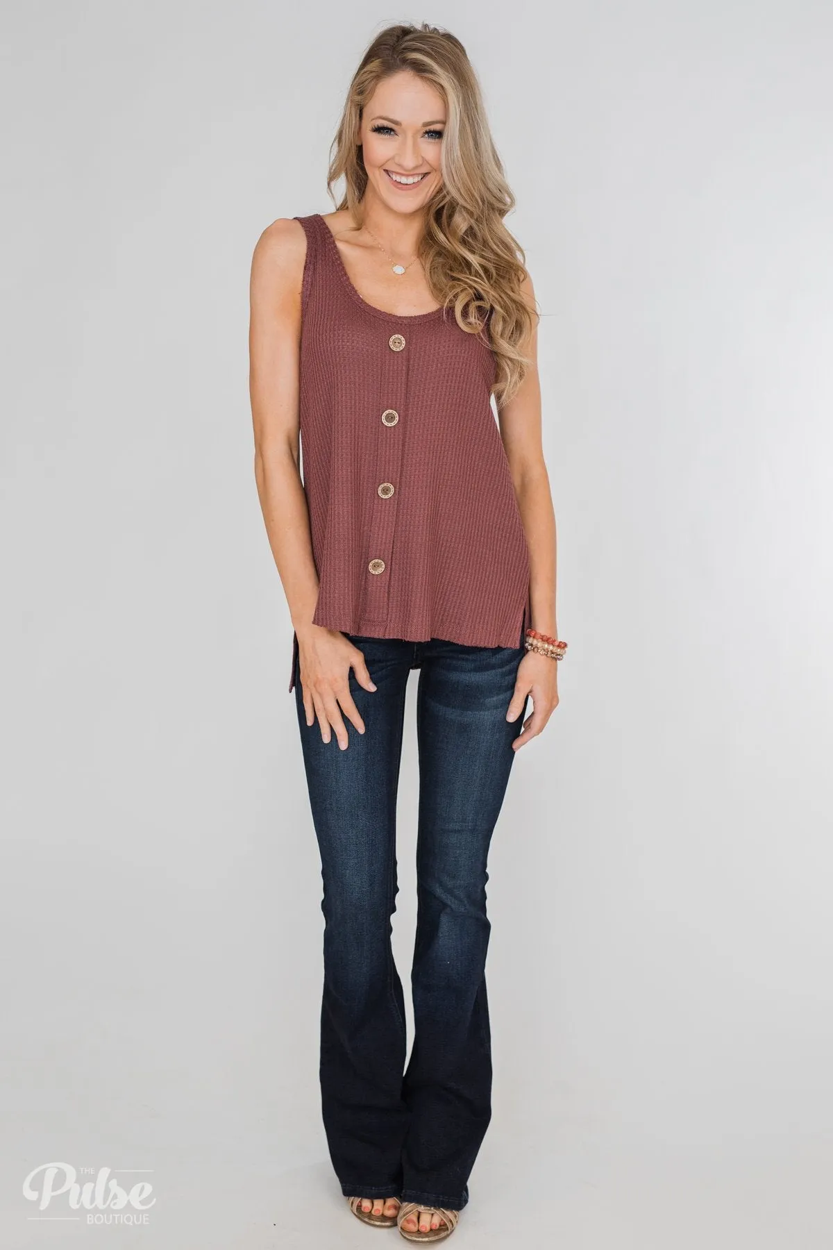 Thermal Button Tank Top- Marsala