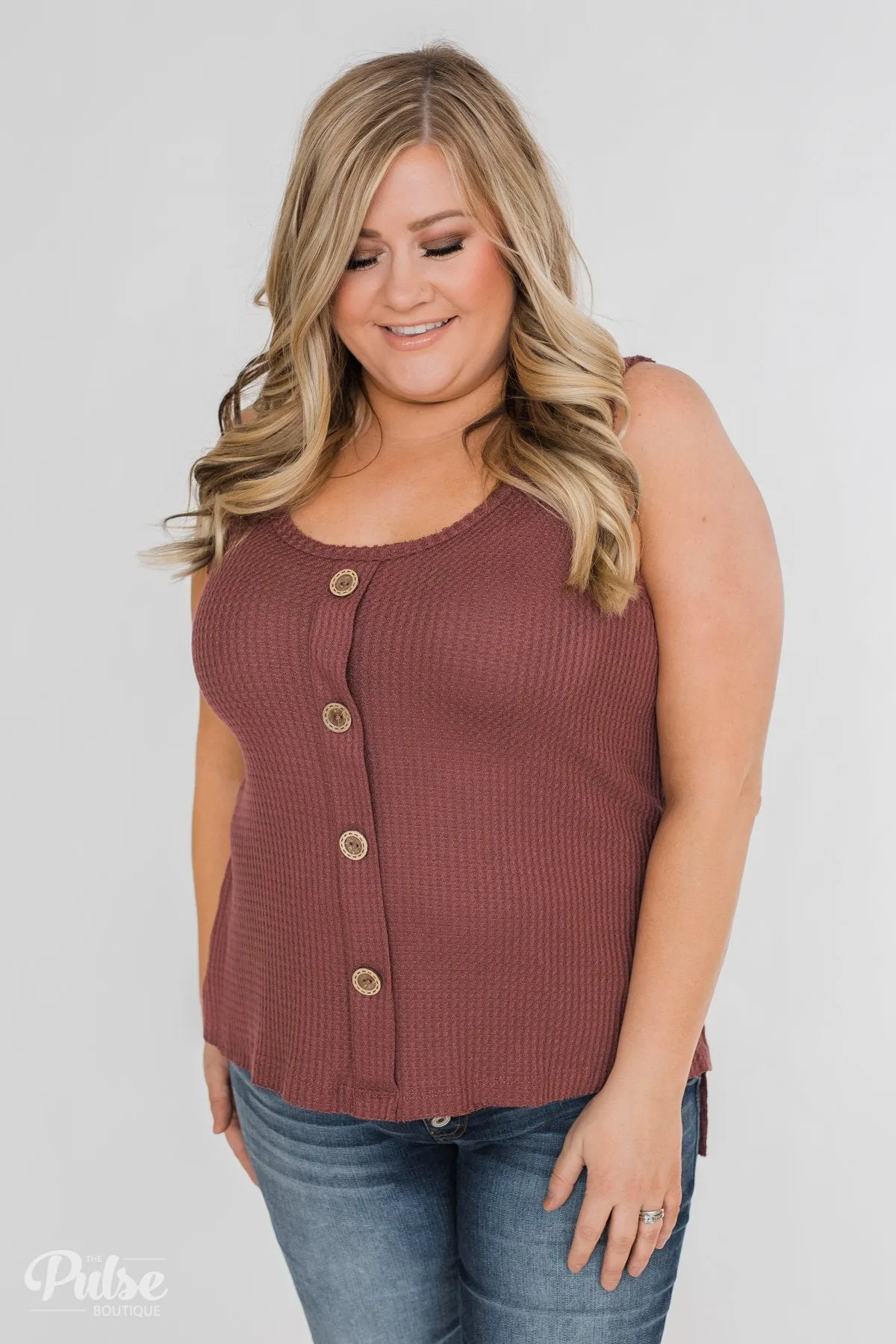 Thermal Button Tank Top- Marsala