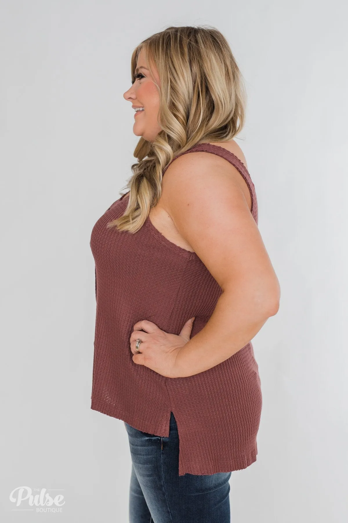 Thermal Button Tank Top- Marsala