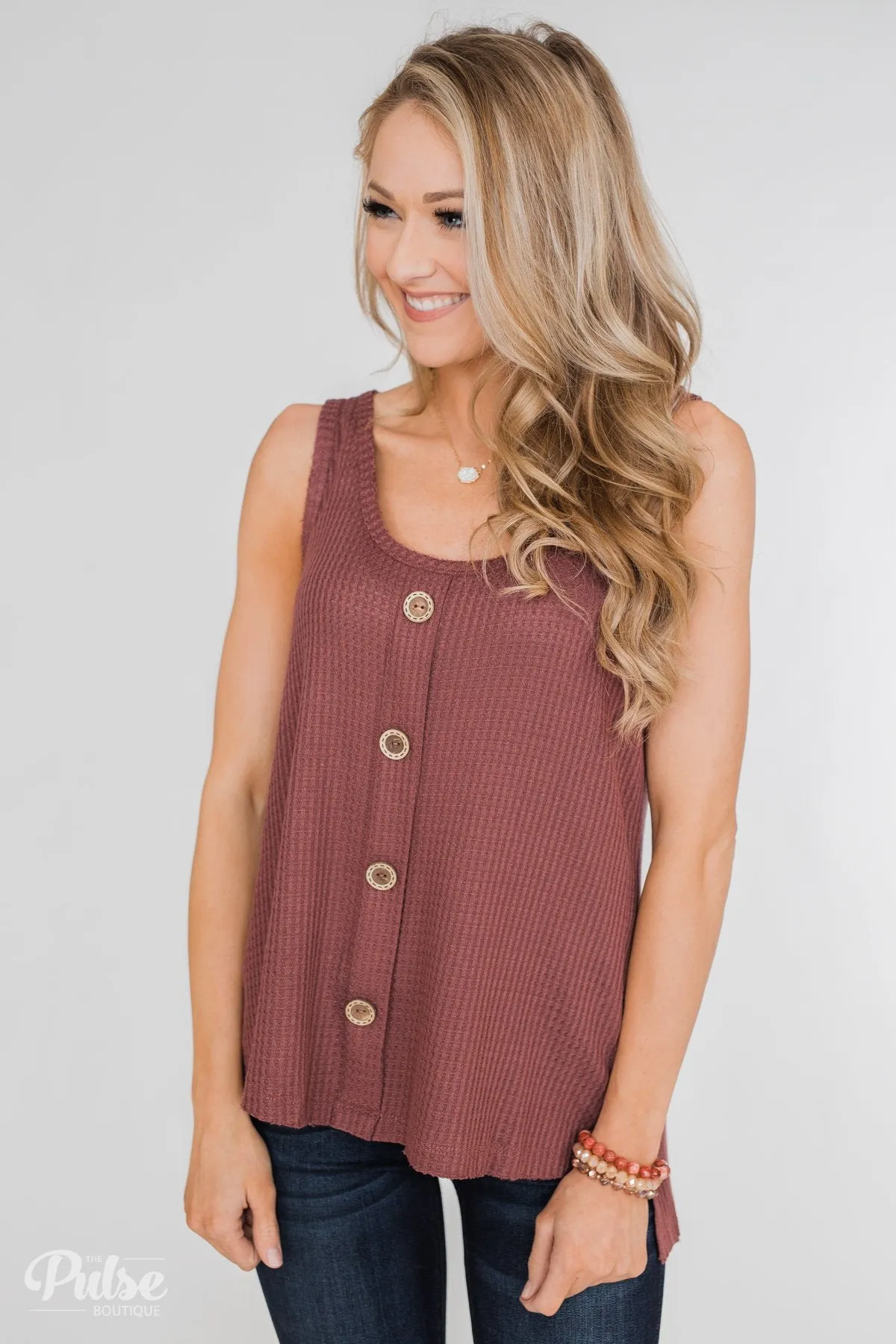 Thermal Button Tank Top- Marsala