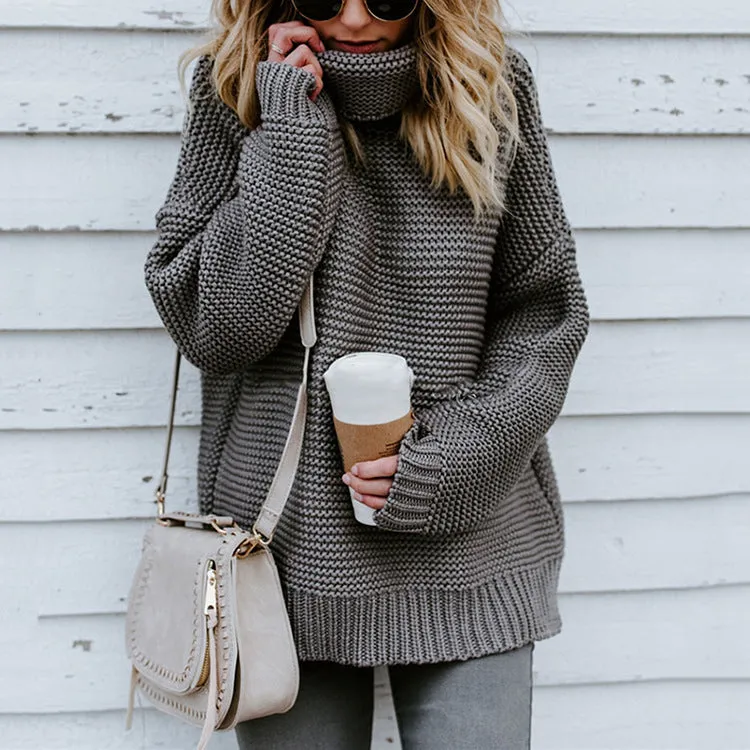Thick Wool Long Sleeve High Collar Pullover Sweater