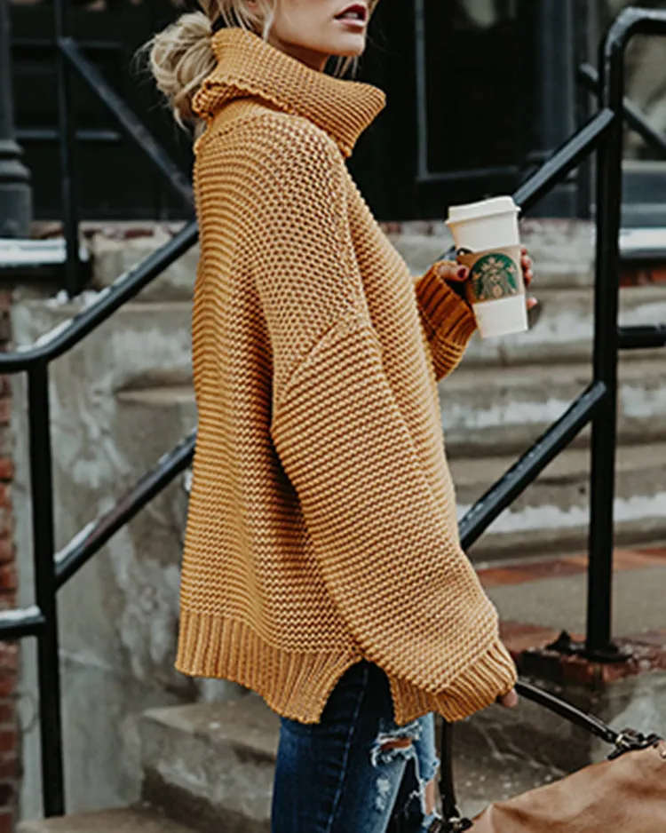 Thick Wool Long Sleeve High Collar Pullover Sweater