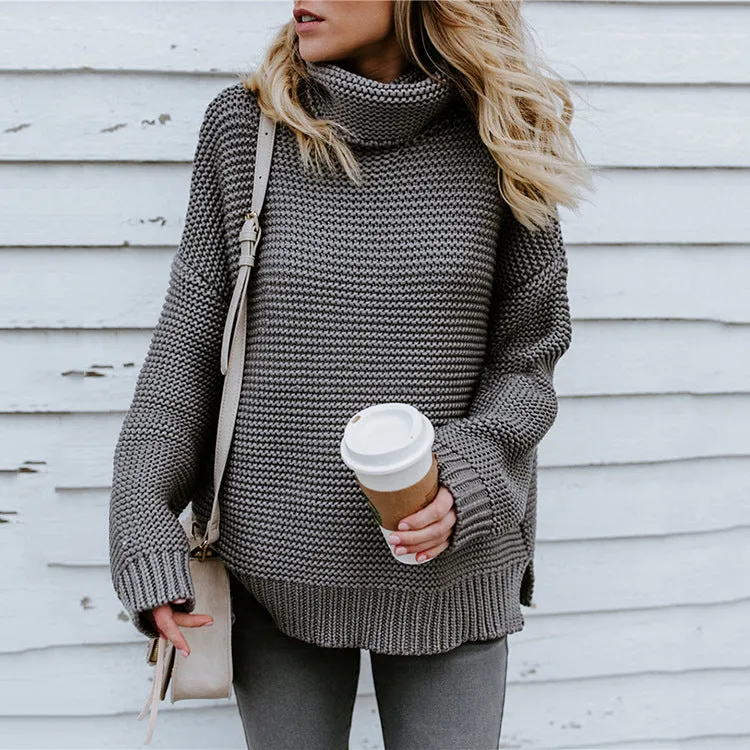 Thick Wool Long Sleeve High Collar Pullover Sweater