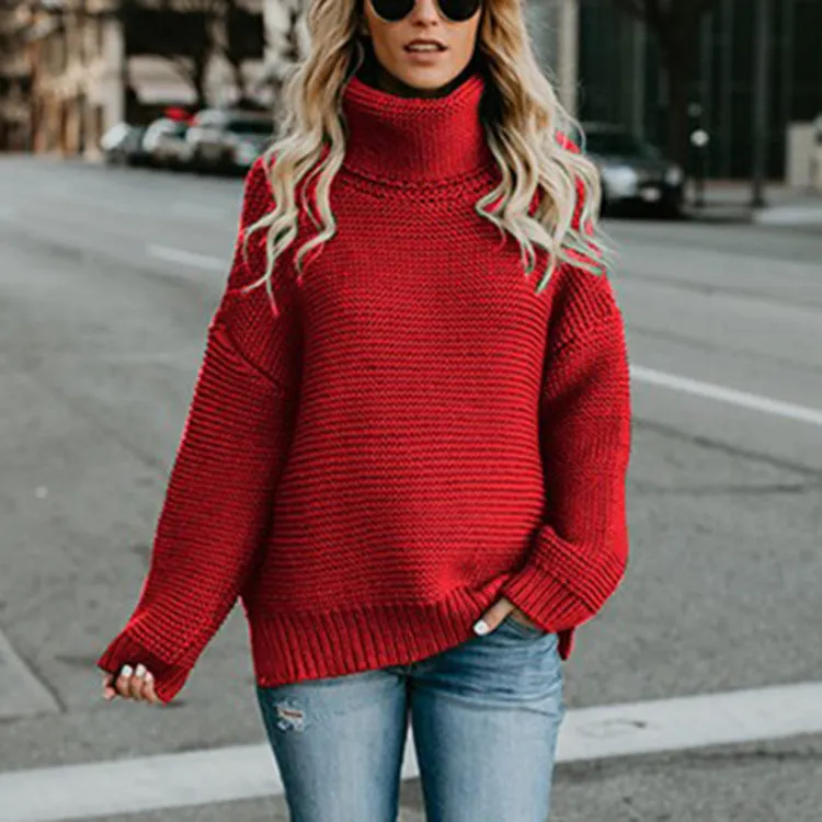Thick Wool Long Sleeve High Collar Pullover Sweater