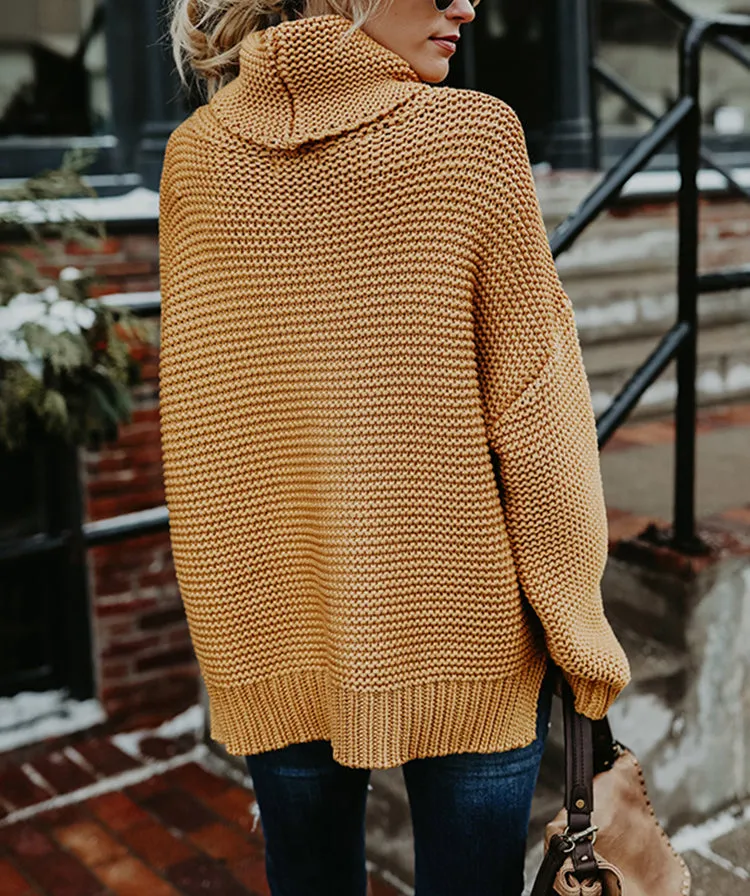 Thick Wool Long Sleeve High Collar Pullover Sweater