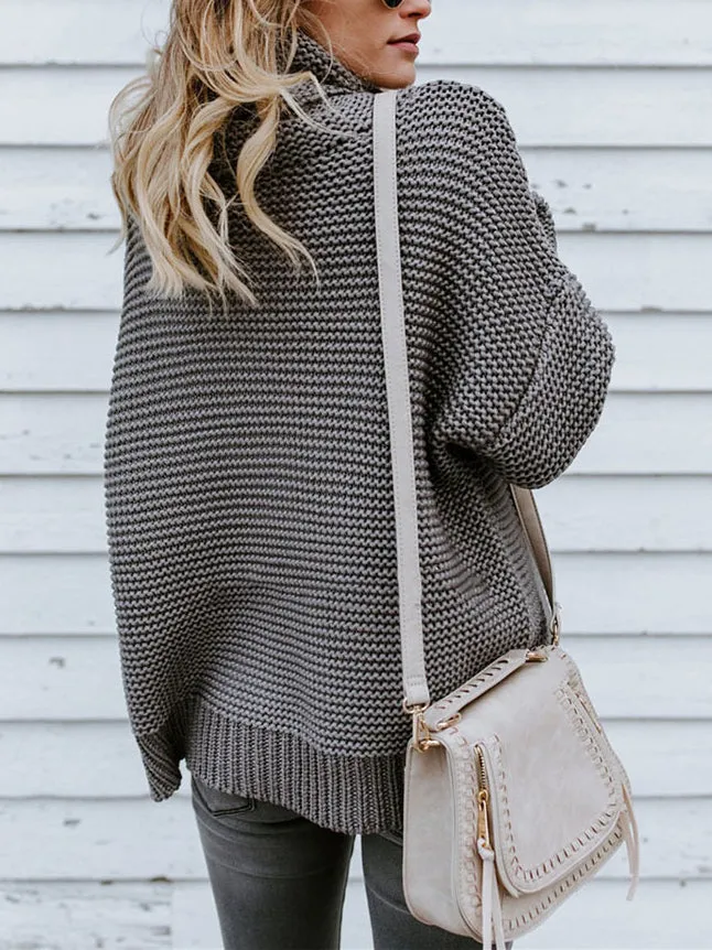 Thick Wool Long Sleeve High Collar Pullover Sweater