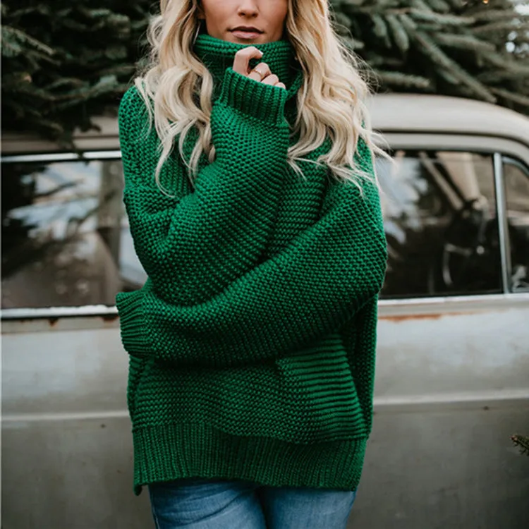 Thick Wool Long Sleeve High Collar Pullover Sweater