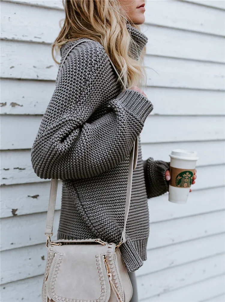 Thick Wool Long Sleeve High Collar Pullover Sweater