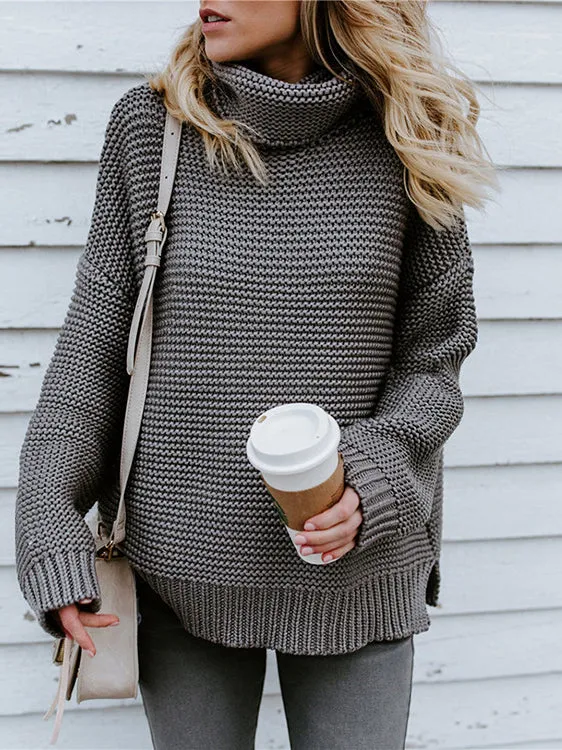 Thick Wool Long Sleeve High Collar Pullover Sweater