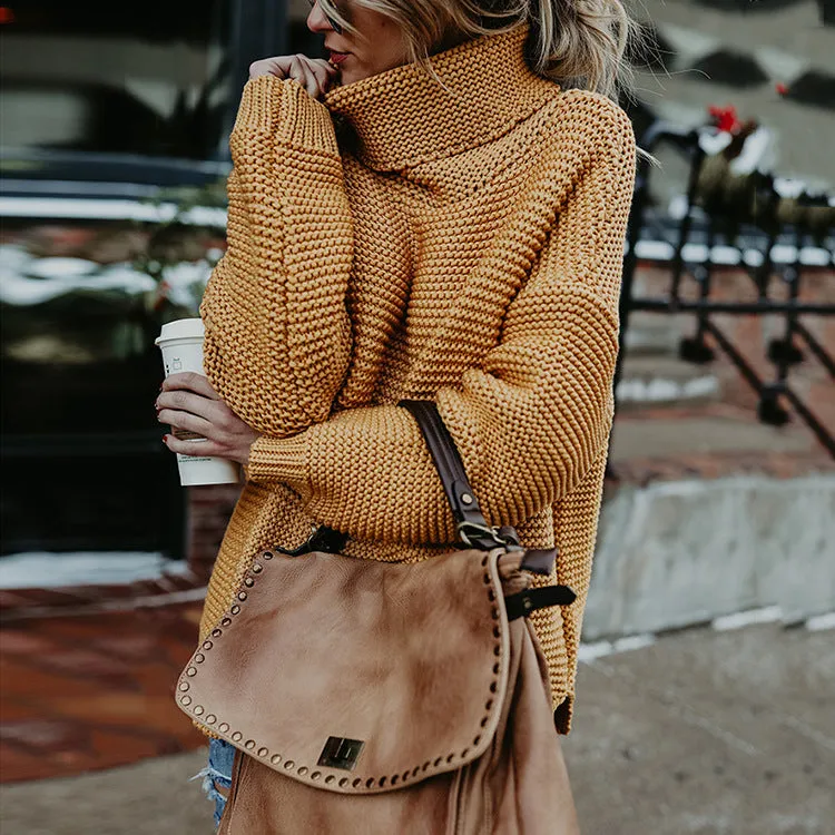 Thick Wool Long Sleeve High Collar Pullover Sweater