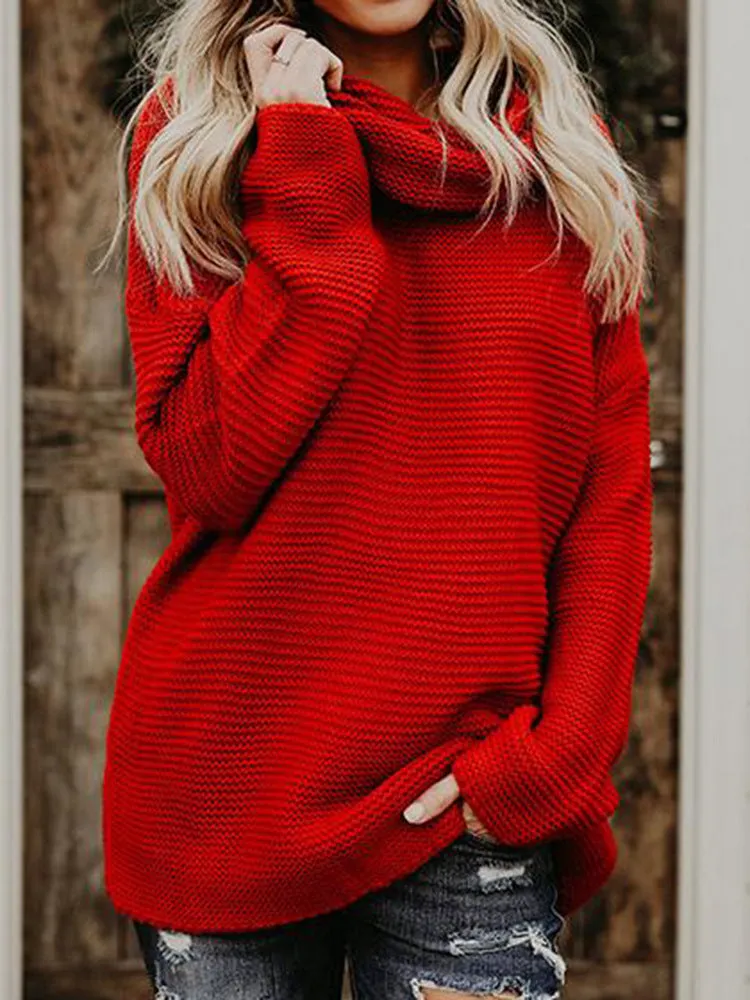 Thick Wool Long Sleeve High Collar Pullover Sweater