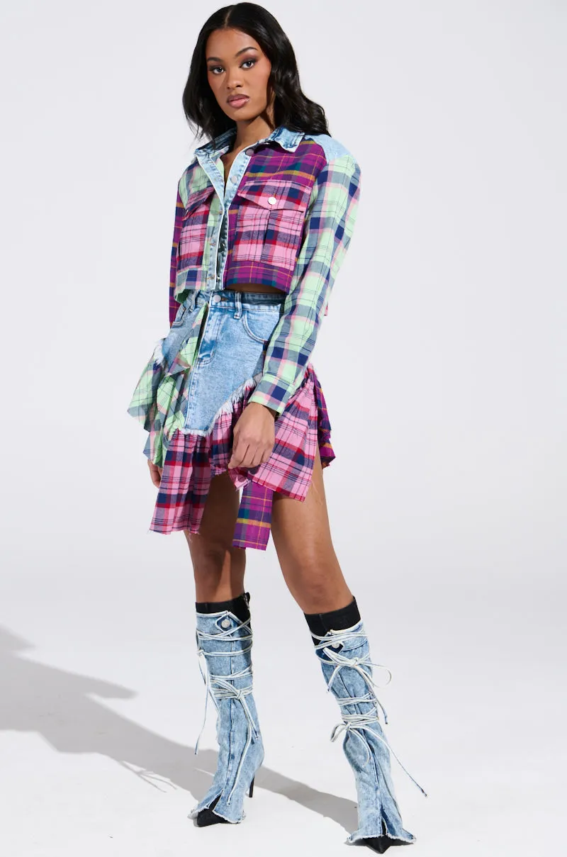 THINK ABOUT ME MORE MINI SKIRT WITH PLAID DETAILS