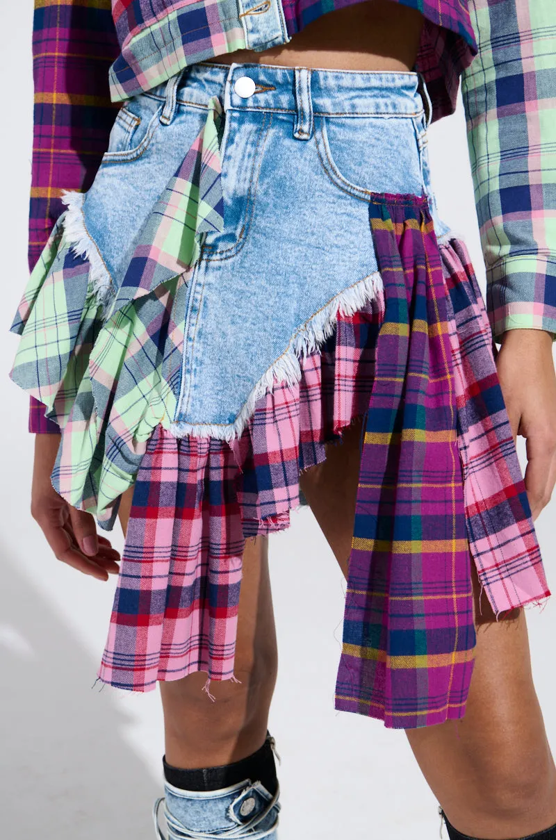 THINK ABOUT ME MORE MINI SKIRT WITH PLAID DETAILS