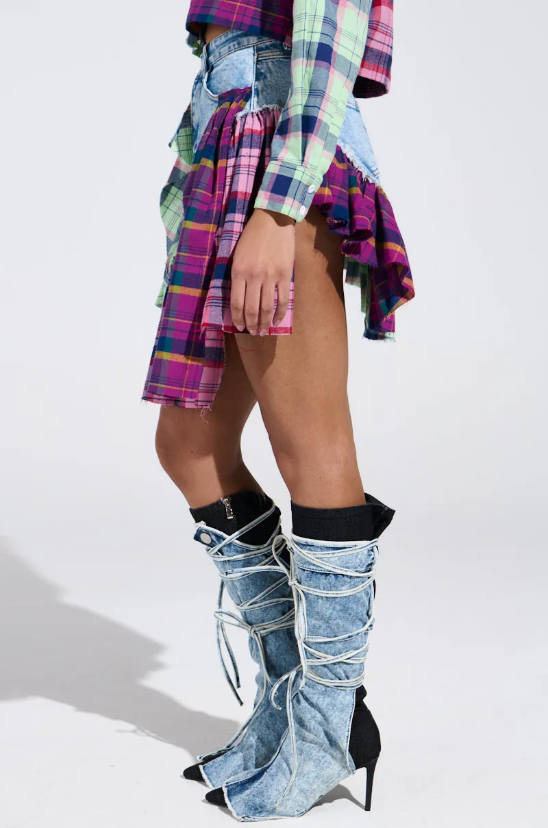 THINK ABOUT ME MORE MINI SKIRT WITH PLAID DETAILS