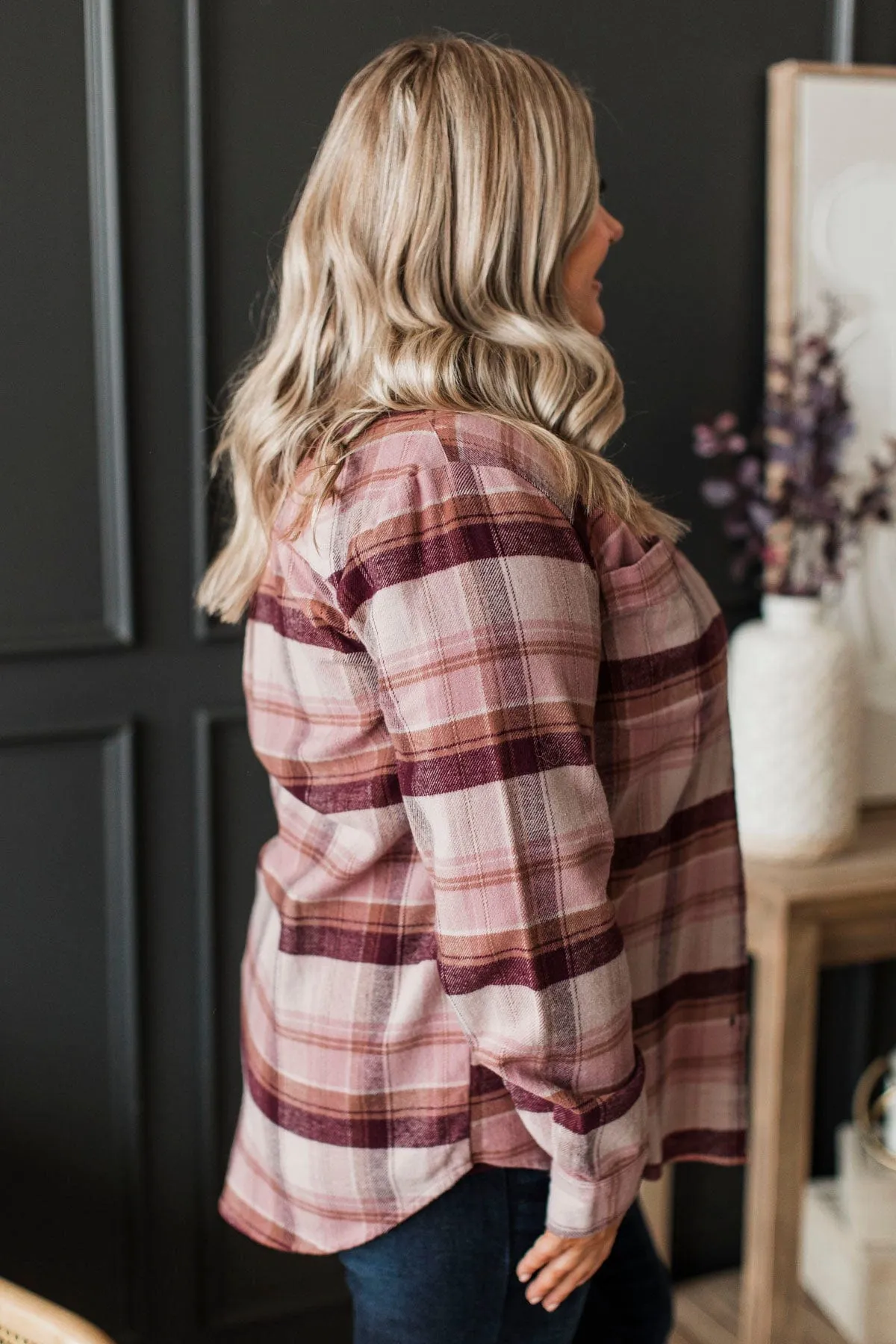 Thread & Supply Places To Love Plaid Button Top- Magenta