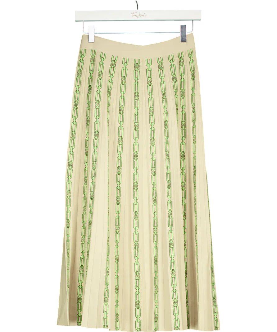 Tory Burch Ivory /Green Pleated Knit Midi Skirt UK 8