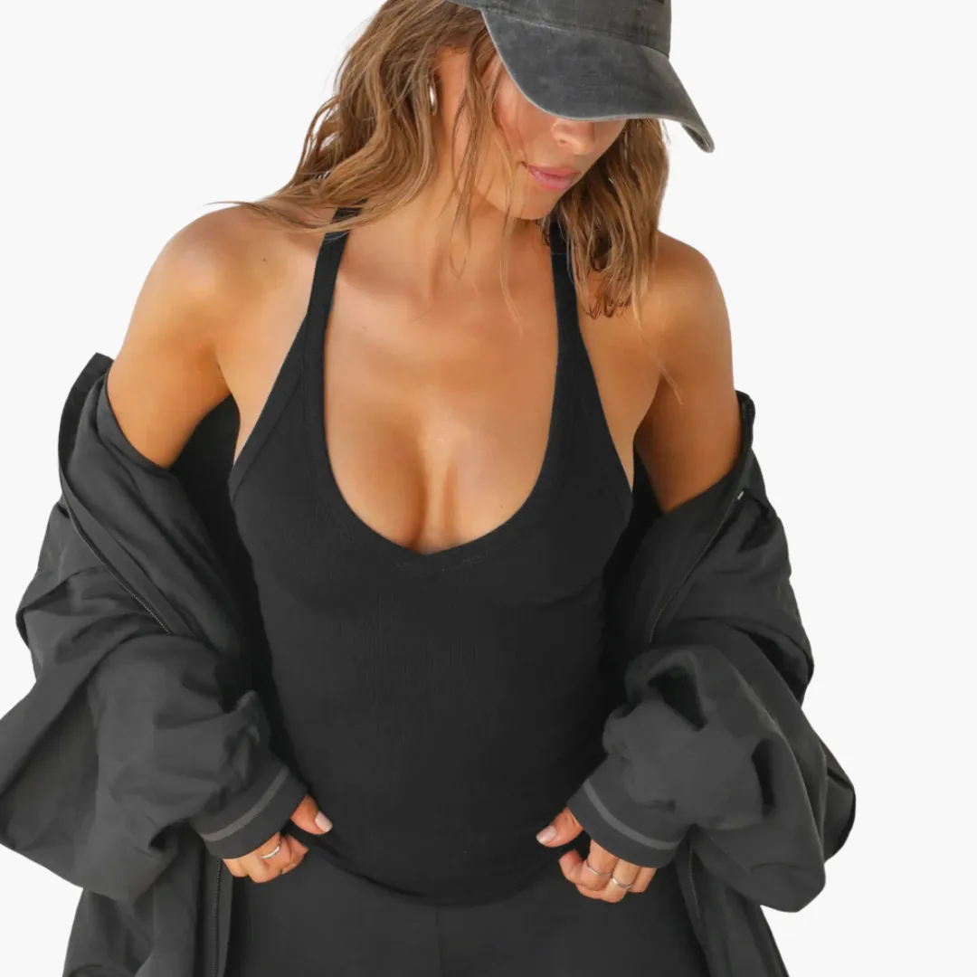 V-Neck Ribbed Tank Top - Women's Slim Fit Sleeveless Shirt