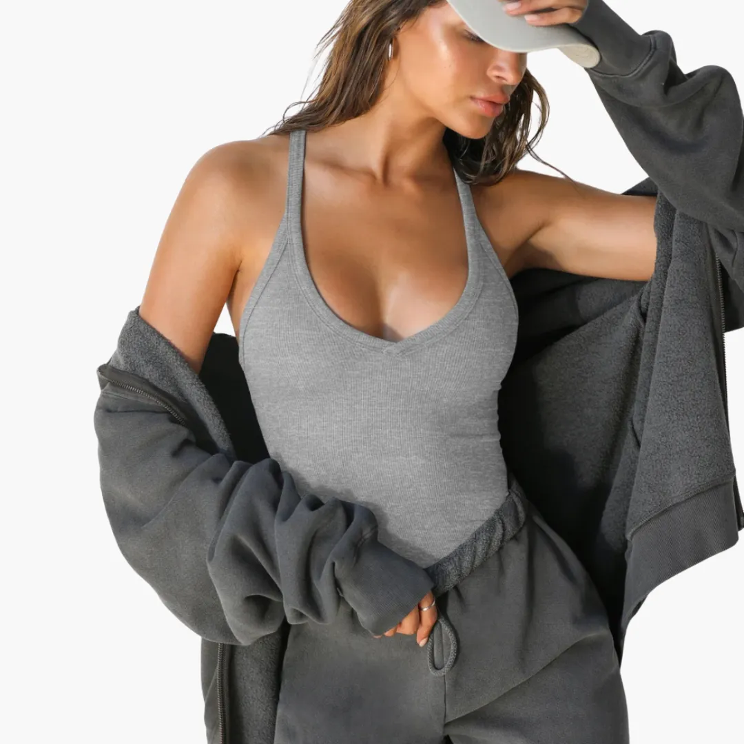 V-Neck Ribbed Tank Top - Women's Slim Fit Sleeveless Shirt