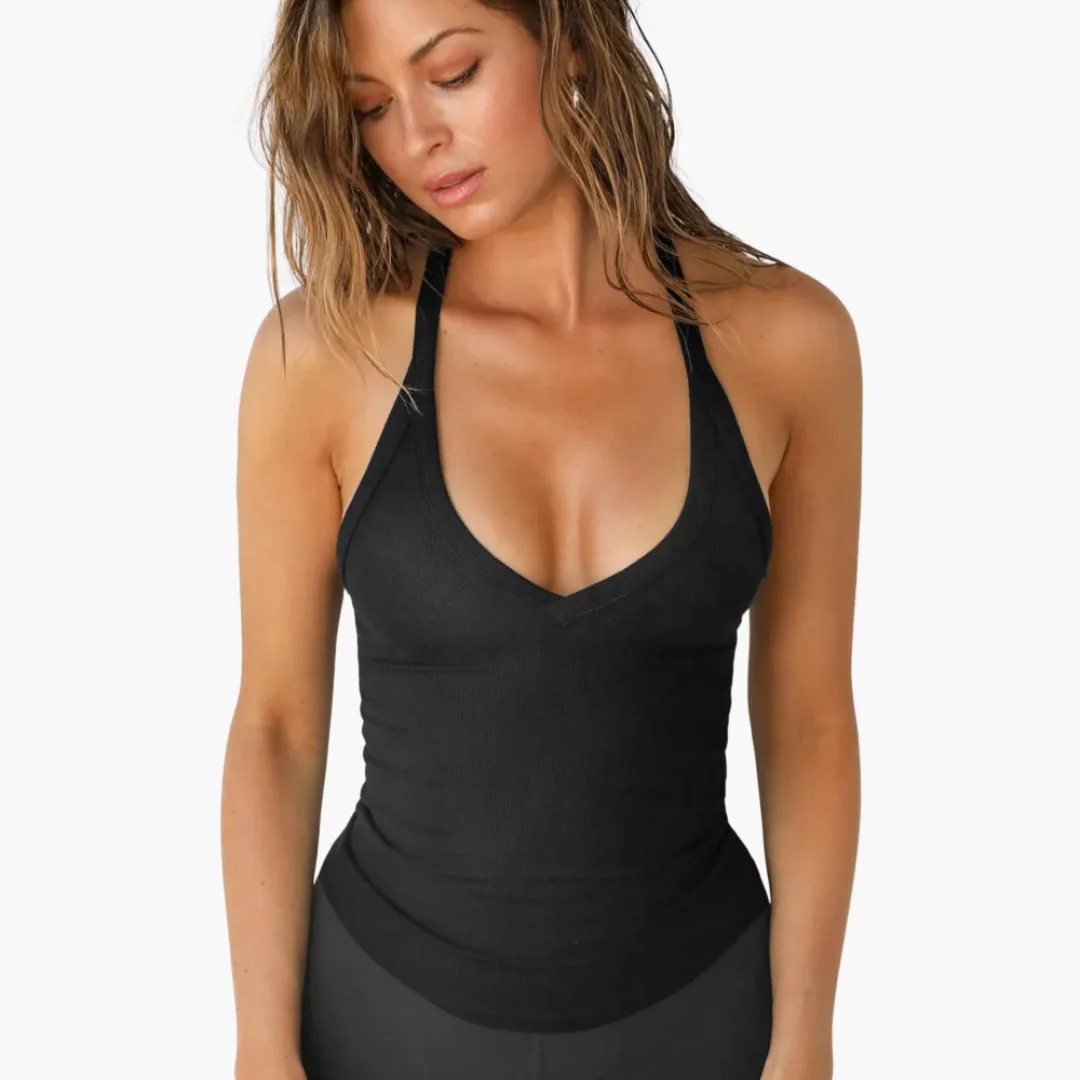 V-Neck Ribbed Tank Top - Women's Slim Fit Sleeveless Shirt