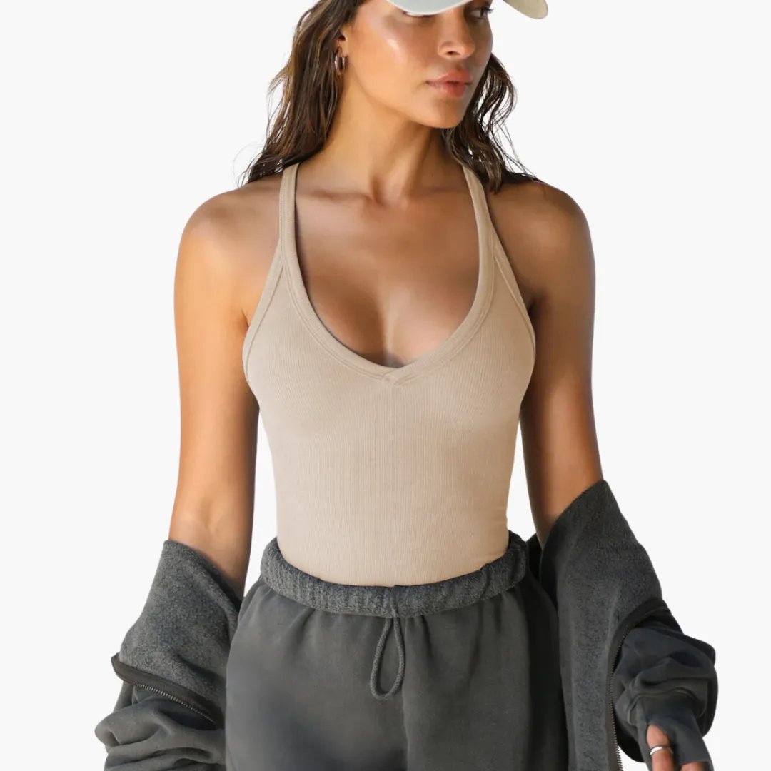 V-Neck Ribbed Tank Top - Women's Slim Fit Sleeveless Shirt