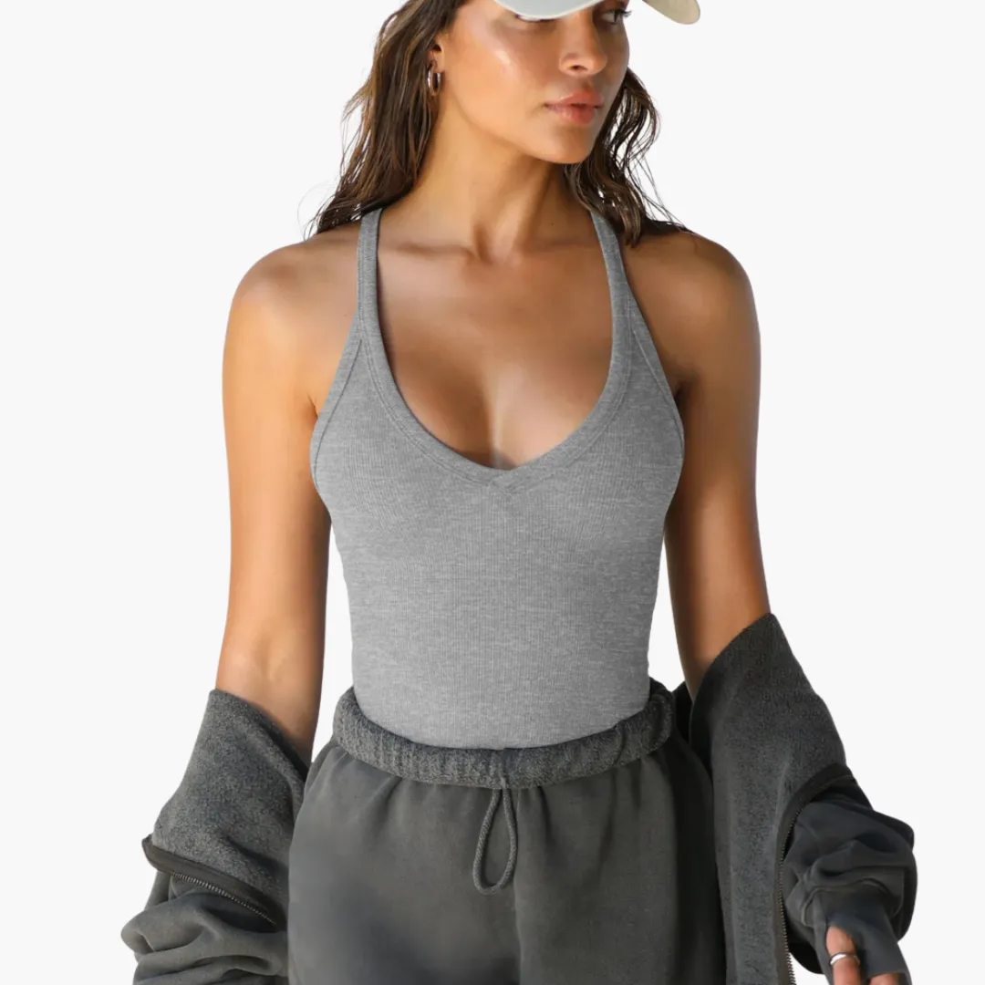 V-Neck Ribbed Tank Top - Women's Slim Fit Sleeveless Shirt