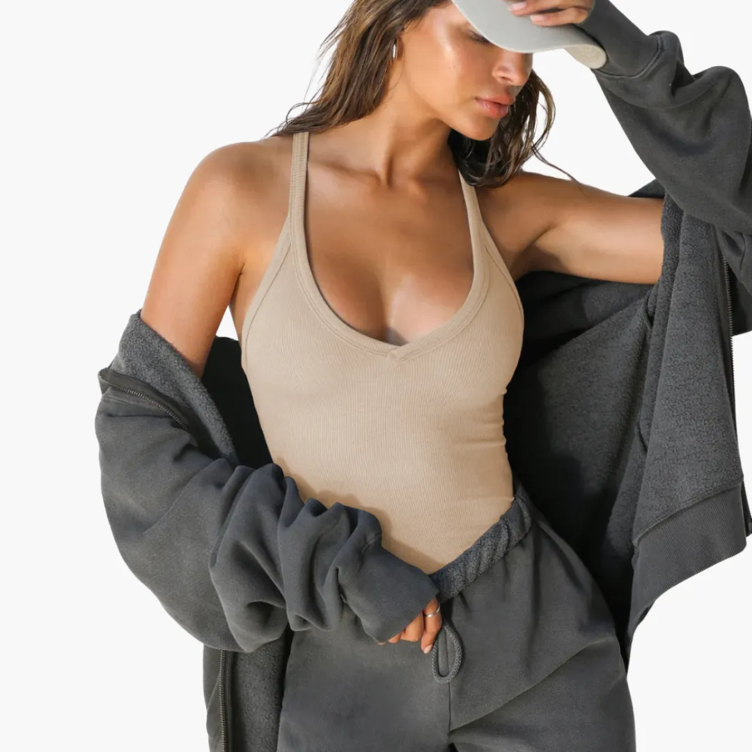V-Neck Ribbed Tank Top - Women's Slim Fit Sleeveless Shirt
