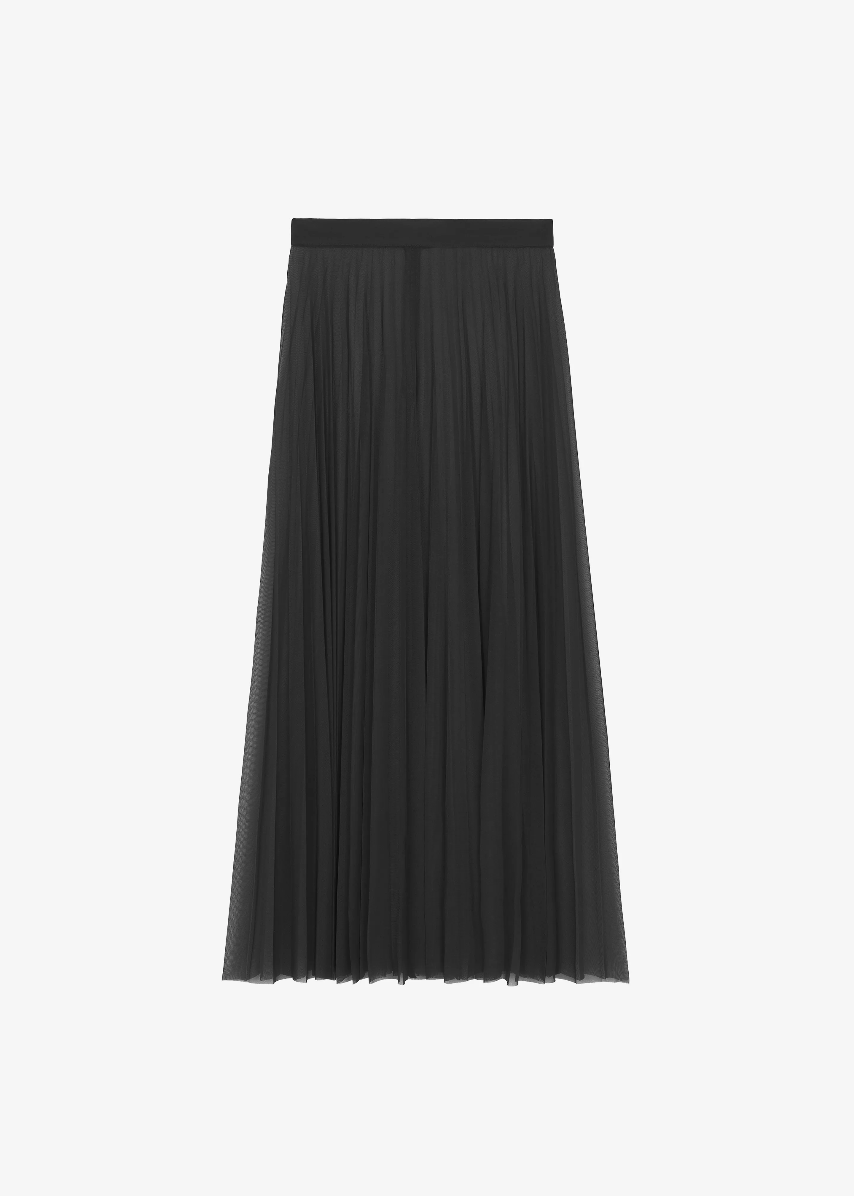 Vallen Pleated Mesh Maxi Skirt - Black