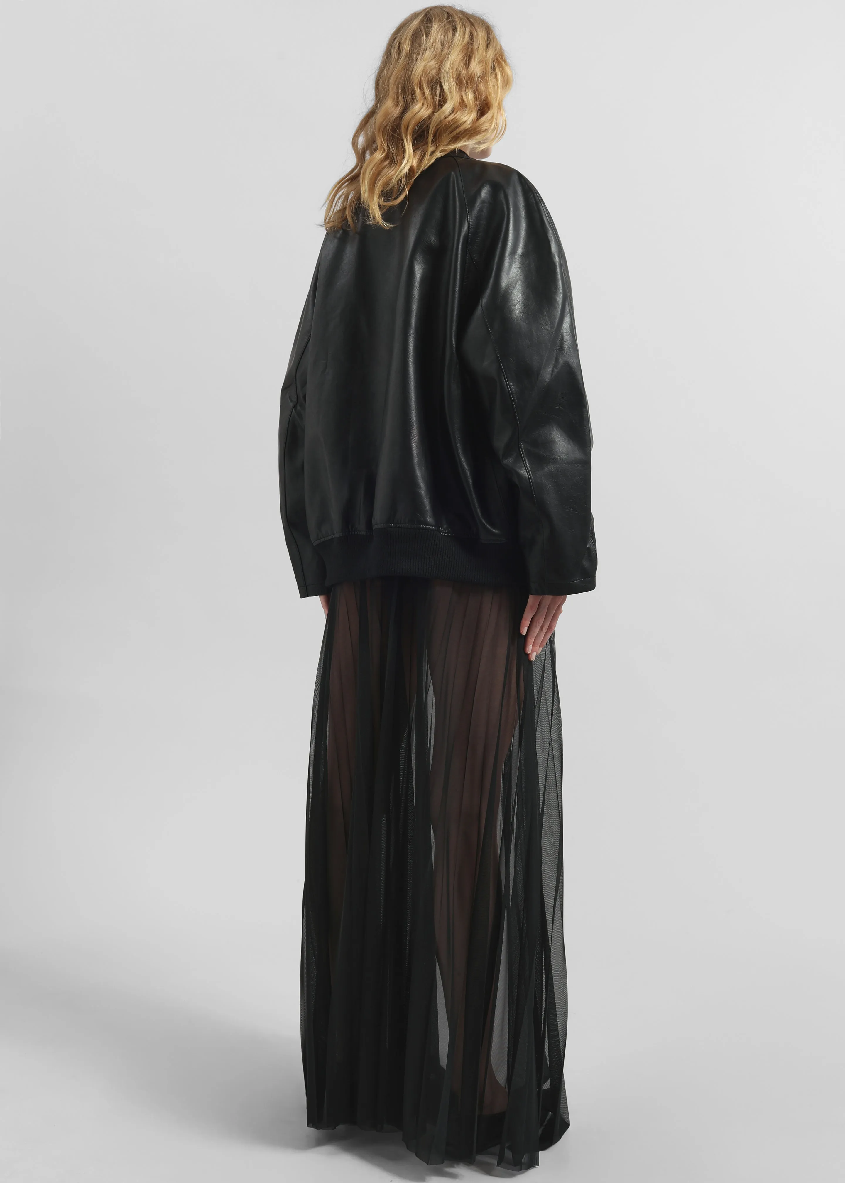 Vallen Pleated Mesh Maxi Skirt - Black
