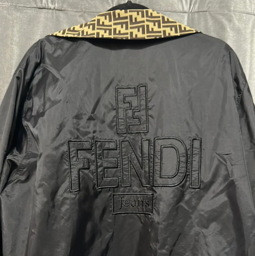 VINTAGE: Black/ Fendi Jeans Logo Reversible Rain Coat