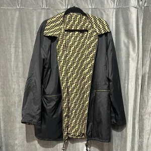 VINTAGE: Black/ Fendi Jeans Logo Reversible Rain Coat
