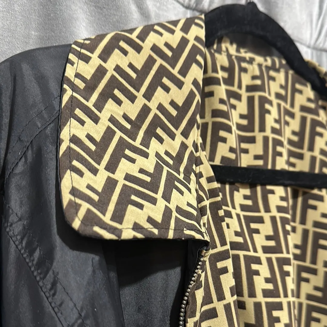 VINTAGE: Black/ Fendi Jeans Logo Reversible Rain Coat