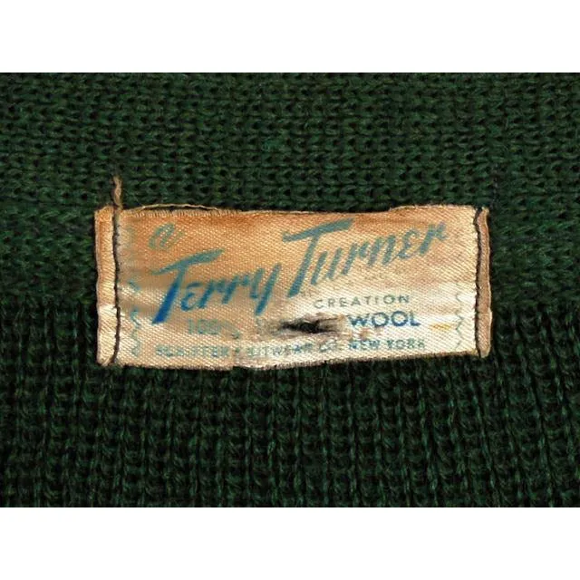 Vintage Cardigan Sweater  Wool Knit Green 1940s 4" Ribbed Waistband Distressed M
