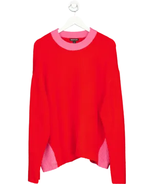 Whistles Red Colour Block Crew Neck Knit Wool Blend Jumper UK L