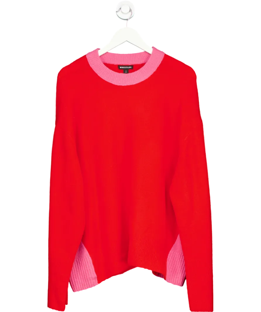 Whistles Red Colour Block Crew Neck Knit Wool Blend Jumper UK L
