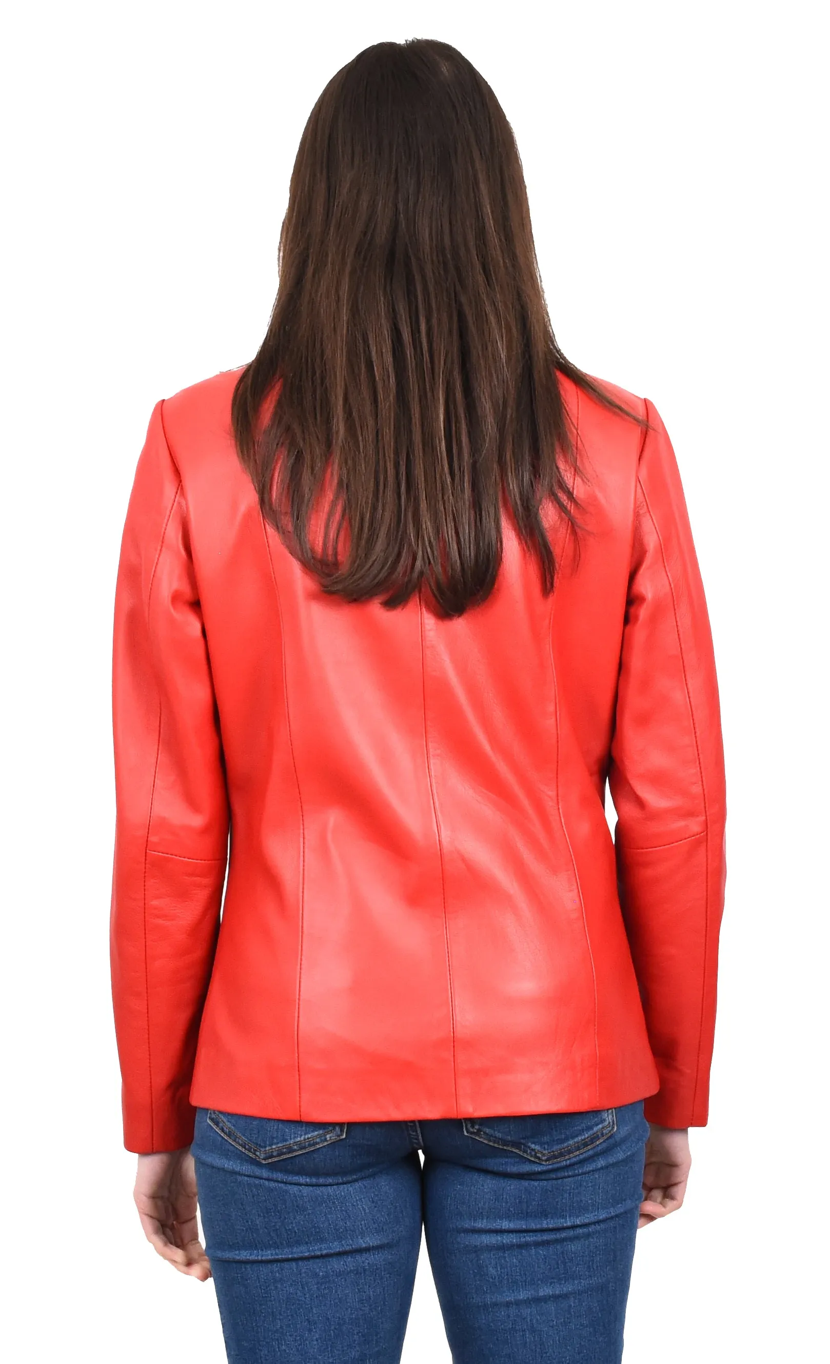Women's Casual Semi Fitted Real Leather Jacket Red Raven2