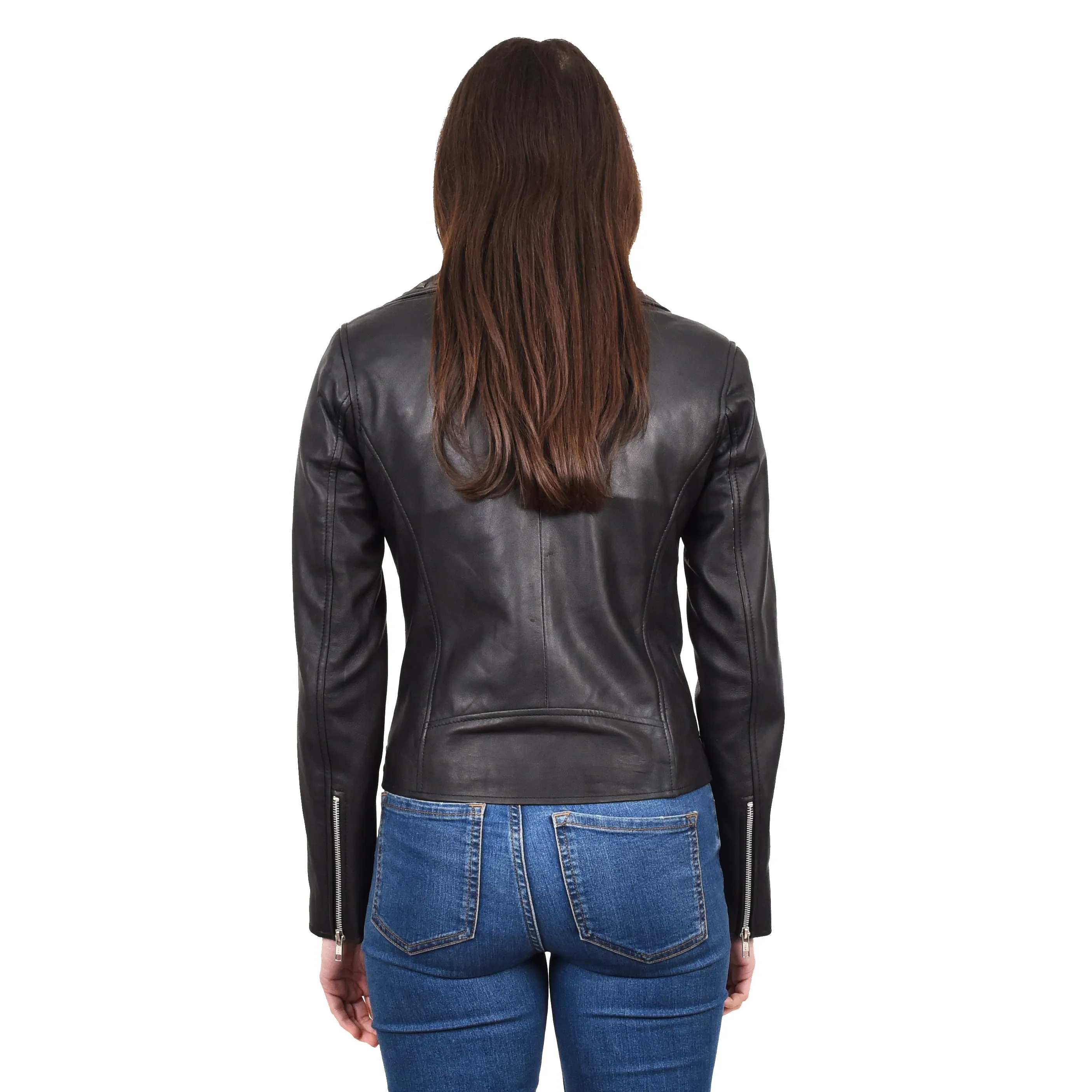 Women's Genuine Leather Studded Biker Jacket Short Fitted Hilla Black
