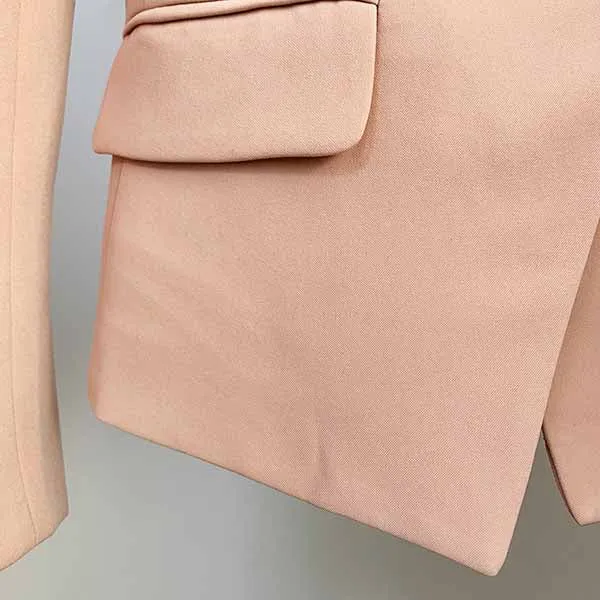 Women's Golden Lion Buttons Nude Pink Fitted Blazer Jacket