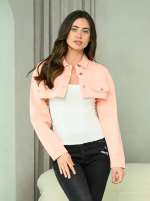 WOMEN'S LONG SLEEVE BUTTON UP COLLAR CROP JACKET