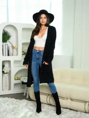 WOMEN'S LONG SLEEVE BUTTON UP FUZZY POPCORN YARN CARDIGAN