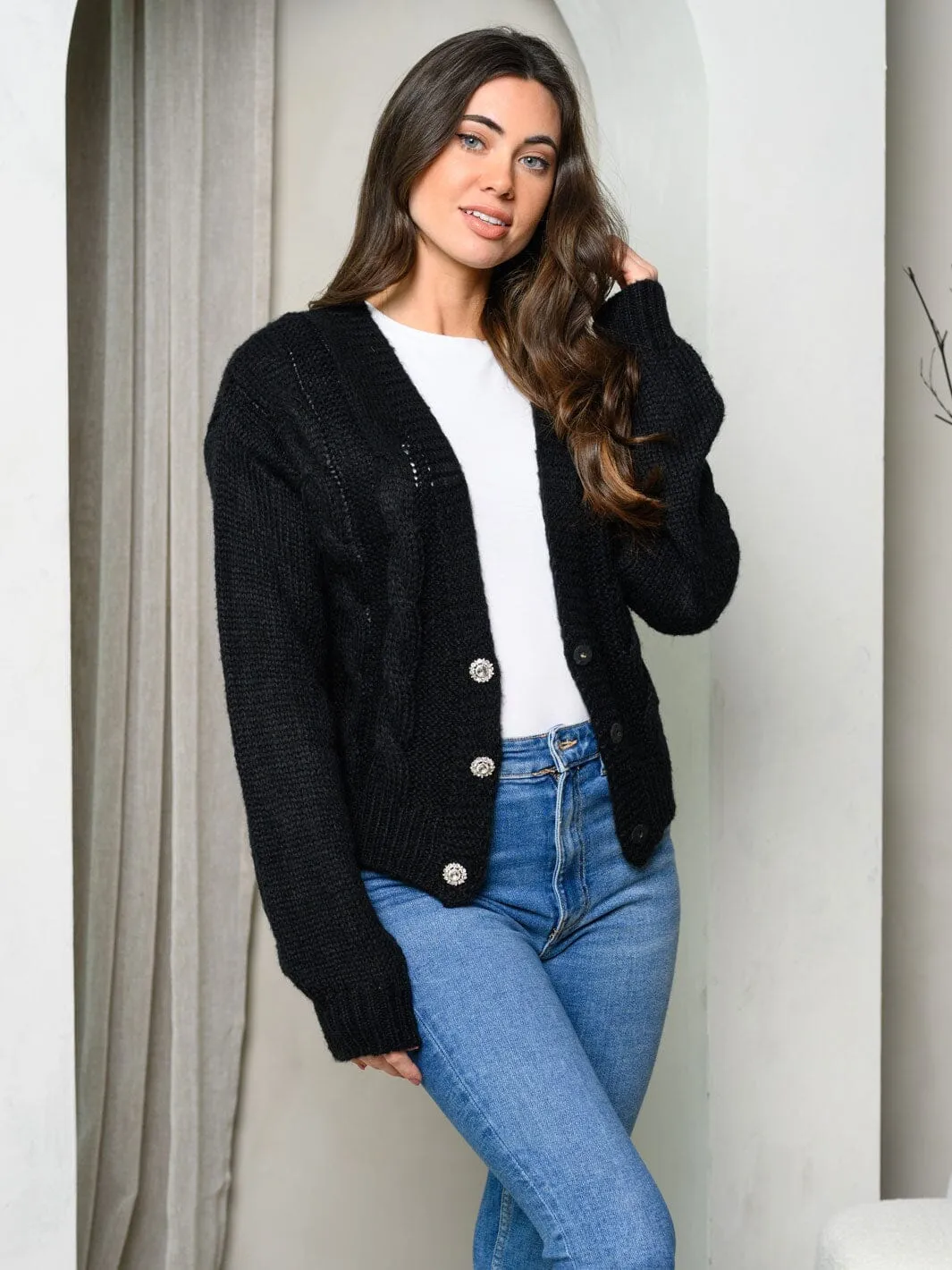 WOMEN'S LONG SLEEVE BUTTON UP KNIT SWEATER