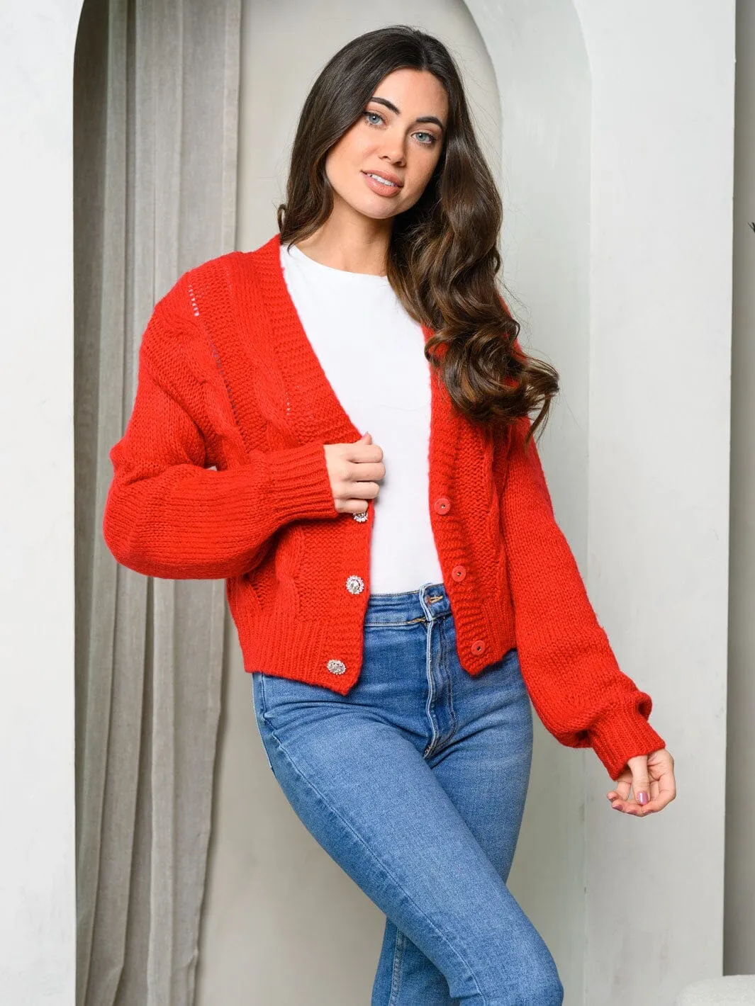 WOMEN'S LONG SLEEVE BUTTON UP KNIT SWEATER