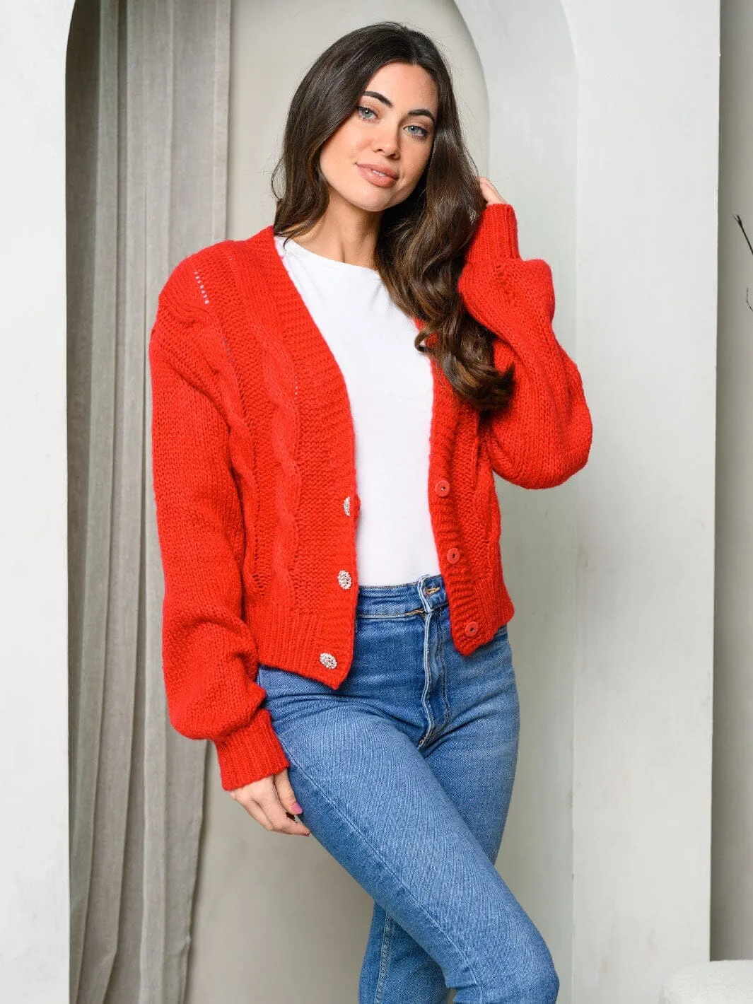 WOMEN'S LONG SLEEVE BUTTON UP KNIT SWEATER