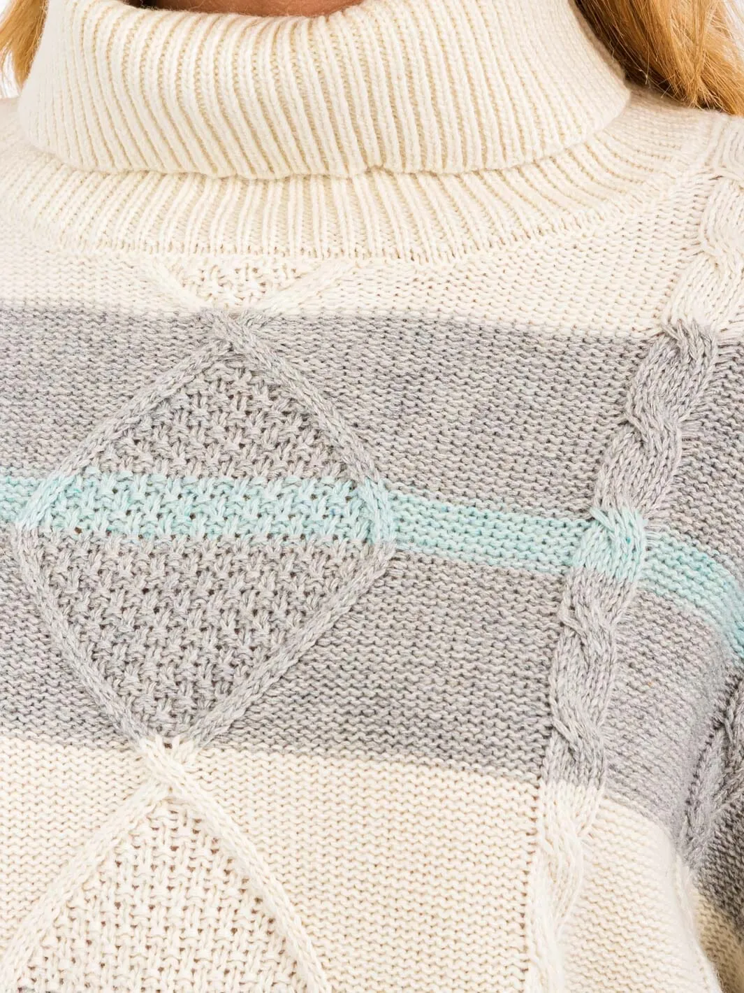 WOMEN'S LONG SLEEVE TURTLE NECK COLORBLOCK KNIT PULLOVER SWEATER