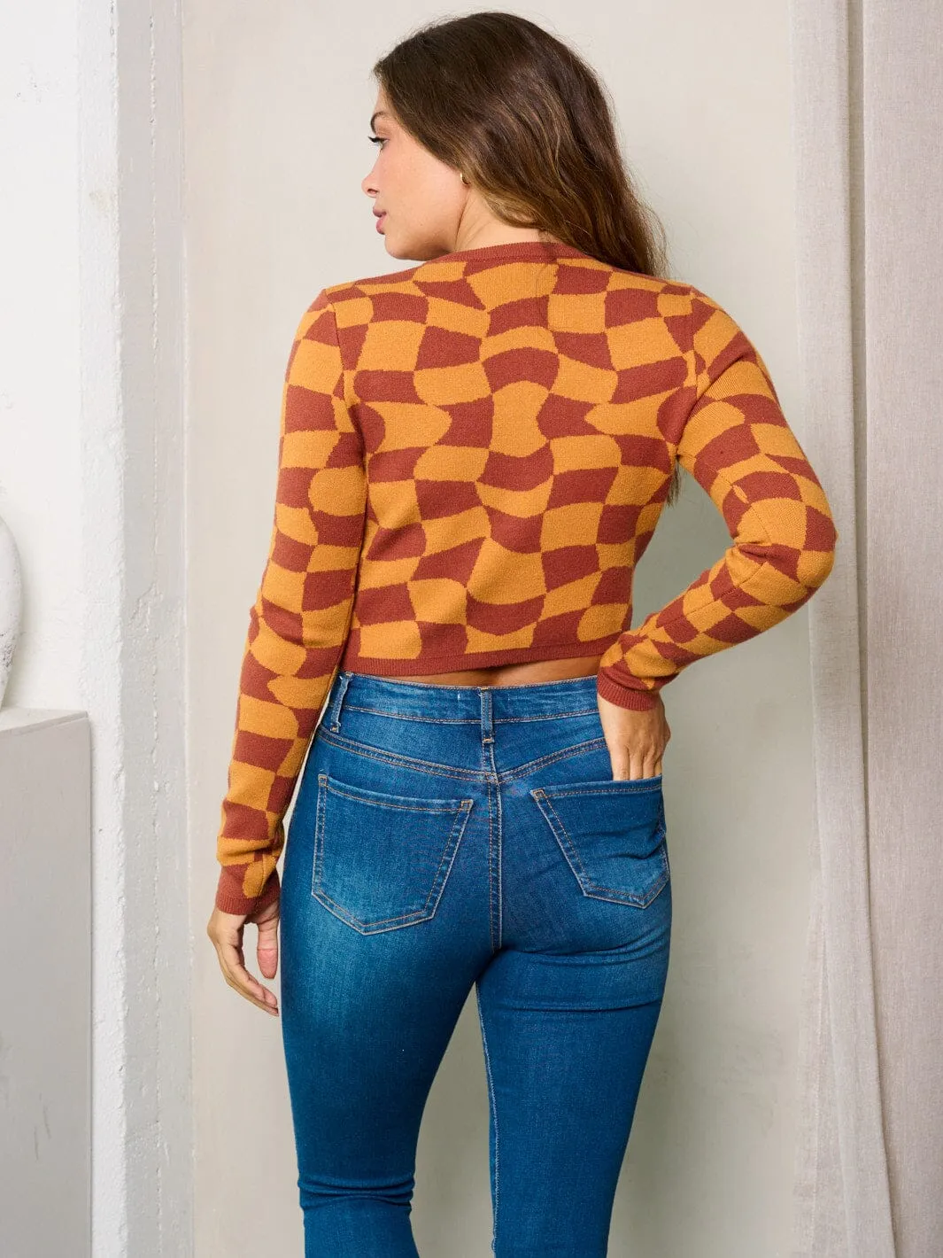 WOMEN'S LONG SLEEVES BUTTON UP PRINTED SWEATER