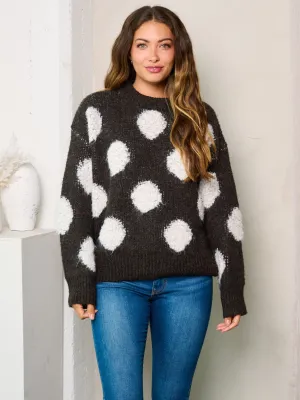 WOMEN'S LONG SLEEVES COLORBLOCK DOTS SWEATER