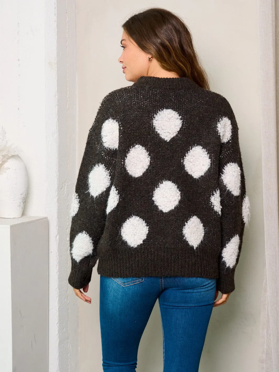 WOMEN'S LONG SLEEVES COLORBLOCK DOTS SWEATER