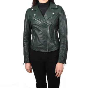 Women’s Real Leather Classic Brando Jacket Fitted Style Sanae Green