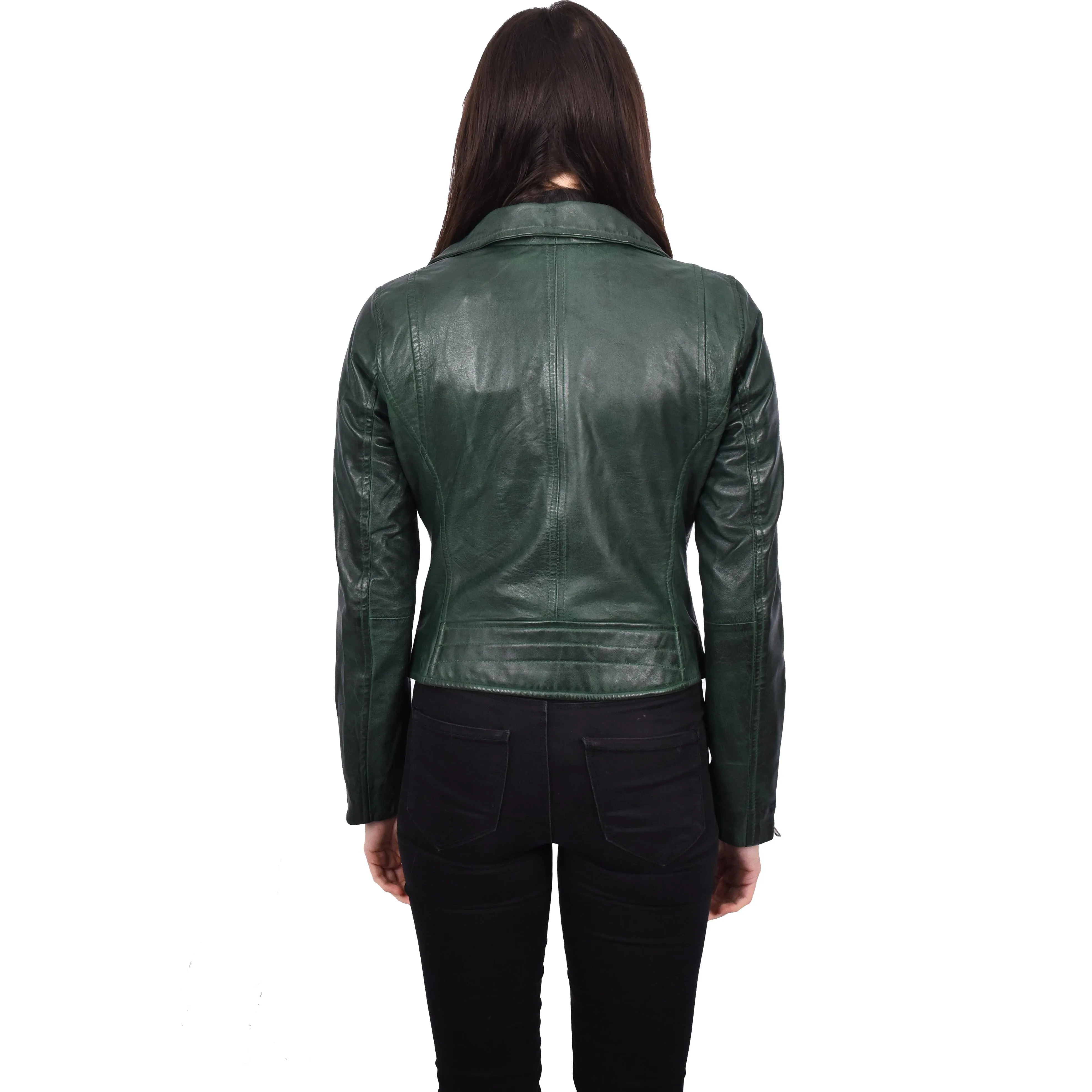 Women’s Real Leather Classic Brando Jacket Fitted Style Sanae Green