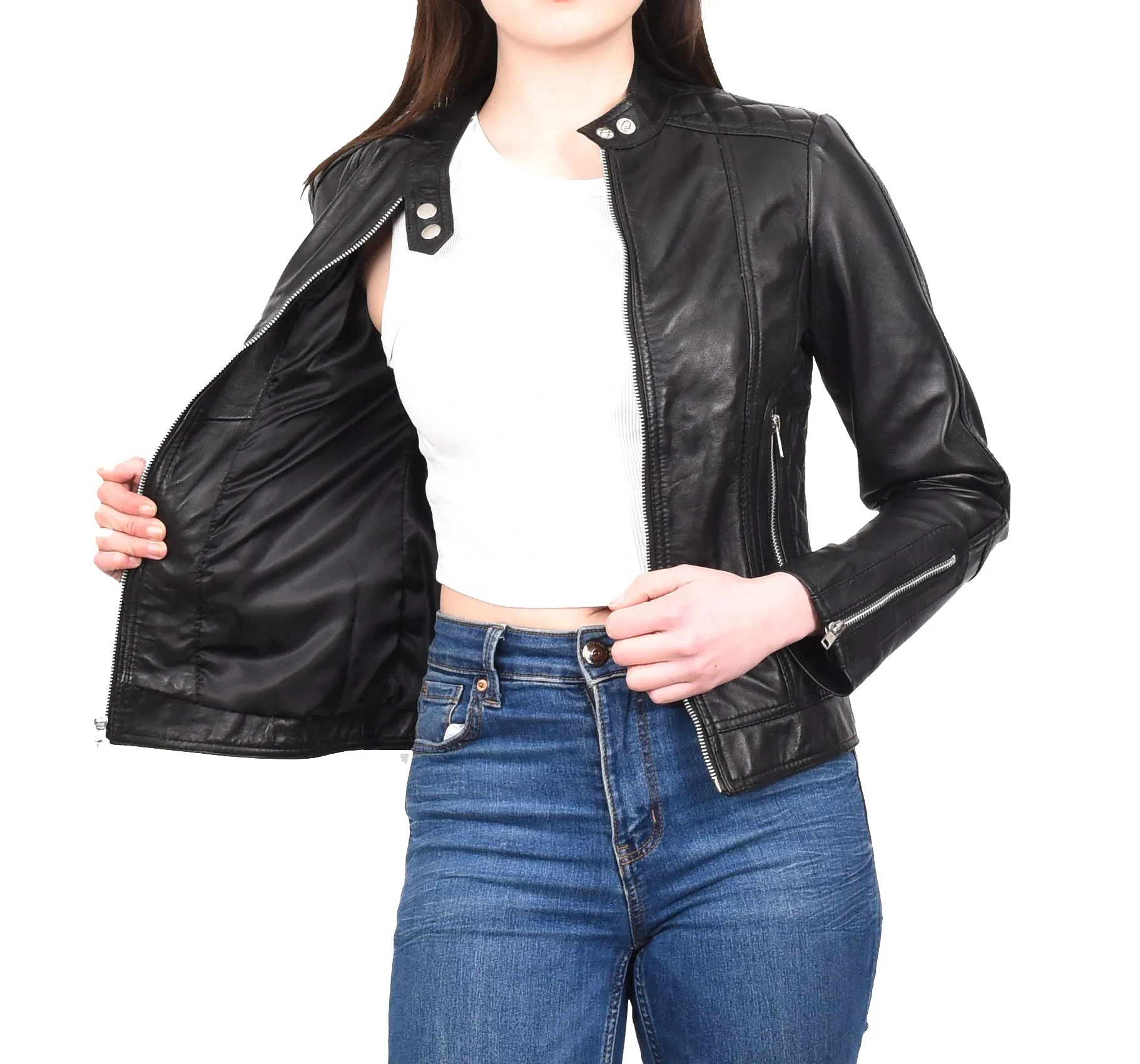 Women's Real Leather Fitted Motorbike Biker Jacket Black Ridebrave