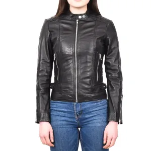 Women's Real Leather Fitted Motorbike Biker Jacket Black Ridebrave